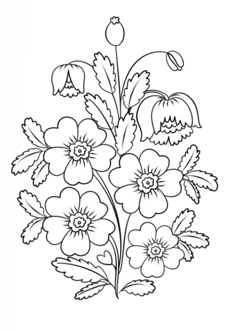 Petrykivka Painting Flowers Coloring Page